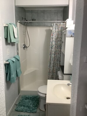 Secador de pelo, toallas, jabón, shampoo