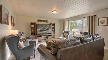 TV connectée, cheminée, jeux vidéo, lecteur de DVD