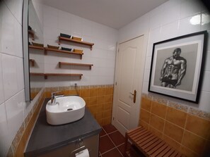 Hair dryer, towels, toilet paper