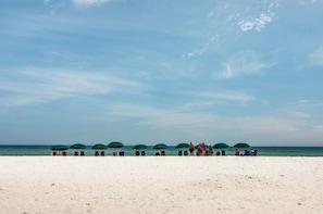 Plage, chaises longues