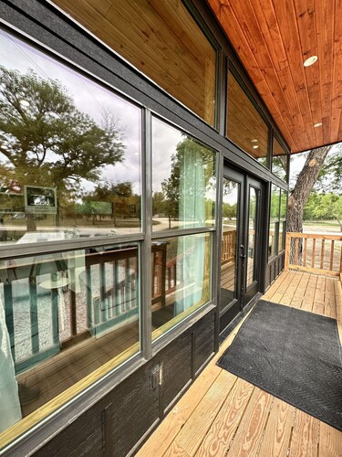 A cabin in the Texas Hill Country offers spectacular views of the Nueces River.