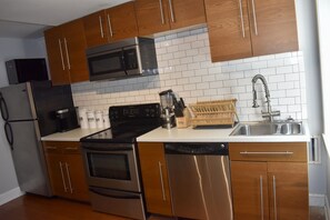 Fridge, microwave, oven, dishwasher