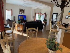 Smart TV, video games, DVD player, foosball