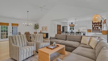 Smart TV, fireplace, table tennis, books