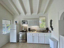Villa | Private kitchen | Fridge, microwave, oven, stovetop