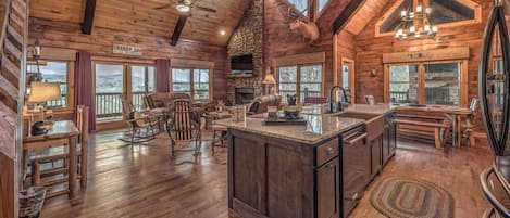 テレビ、暖炉、DVD プレーヤー