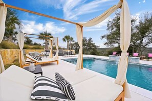 Outdoor pool, a heated pool - Micro Resort, Sleeps 20 | Game Barn, Pool, Hot Tub (Dripping Springs)