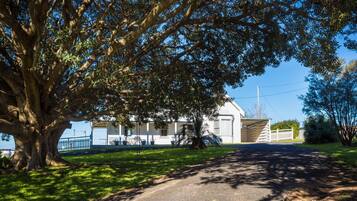 Surrounded by lush greenery, this house offers a peaceful retreat with a driveway and secure surroundings.