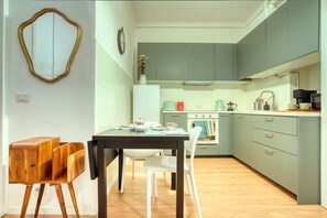 Fridge, microwave, oven, dishwasher