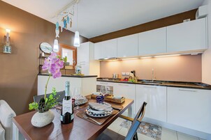 Fridge, oven, stovetop, electric kettle