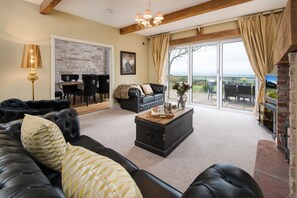 Televisie, een open haard en een dvd-speler