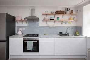 Basic Apartment, 1 King Bed | Private kitchen | Fridge, oven, stovetop, electric kettle