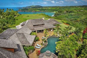 Exterior - Stunning, expansive home with pool, jacuzzi, waterfall and ocean views (Kilauea)