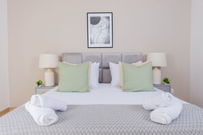 Hypo-allergenic bedding, individually furnished, iron/ironing board