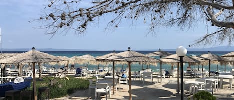 En la playa y bar en la playa