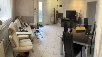 Télévision, cheminée, livres