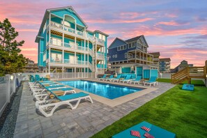 Outdoor pool, a heated pool - Premier Oceanfront Dog Friendly w/ Pool, Hot Tub, Elevator, Cabana, Theater (Hatteras)