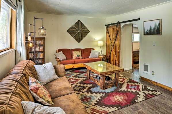 TV, fireplace, video library