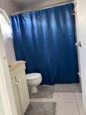 Secador de cabelo, toalhas de banho, sabonete, shampoo