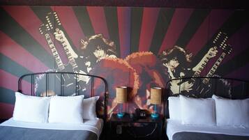 Individually decorated, laptop workspace, blackout curtains