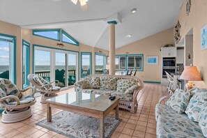 Smart TV, fireplace, video games, DVD player