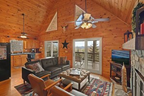 Una televisión, una chimenea, un reproductor de DVD