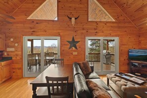 TV, fireplace, DVD player - 'Knotty By Nature' Cozy Cabin w/ View and Hot Tub (West Jefferson)