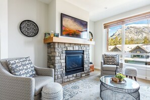 Smart TV, fireplace, Netflix, books