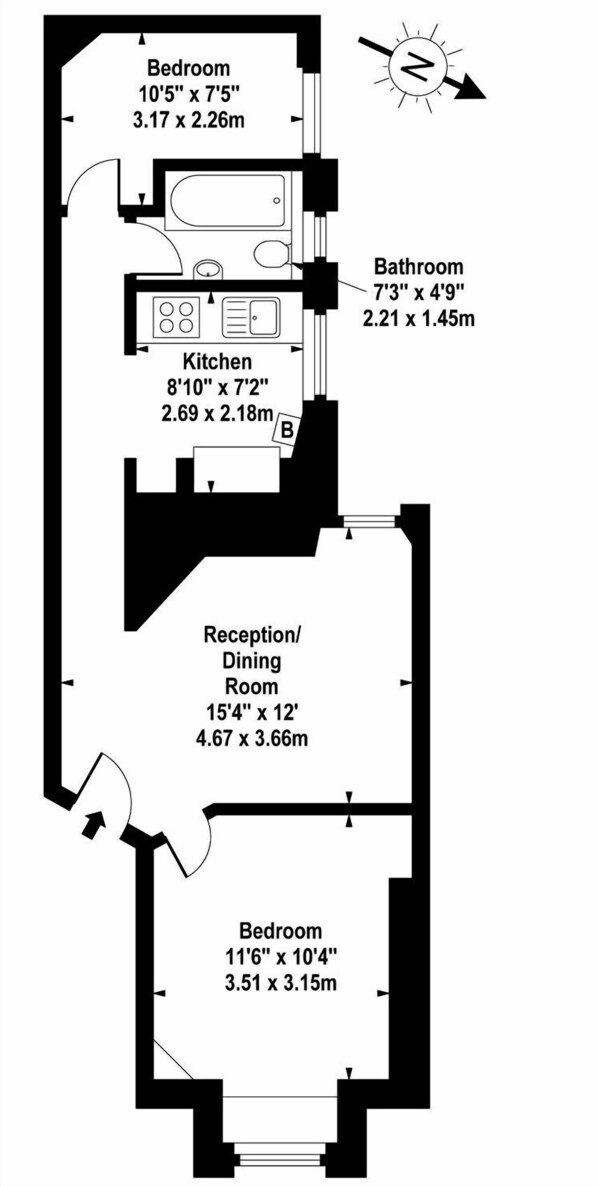 Floor plan - Chic 2-Bed Apartment | Fitzrovia | Sleeps 4 (London)
