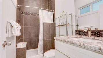 Hair dryer, towels, toilet paper