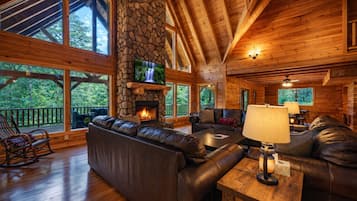 Smart TV, fireplace, DVD player, books