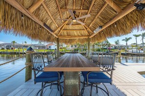 Enjoy dining and socializing on the shaded deck overlooking the water.