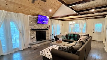 Smart TV, fireplace, foosball, table tennis