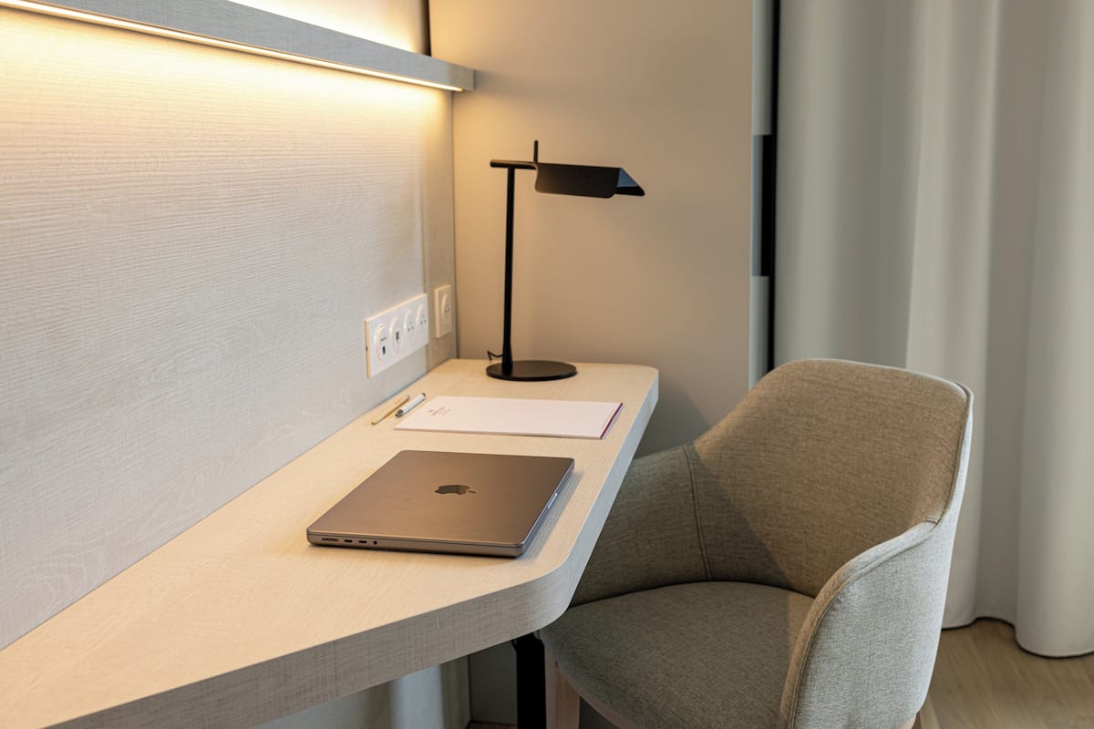 In-room safe, laptop workspace, blackout curtains, soundproofing