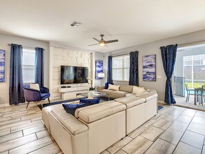 Smart TV, video games, DVD player, foosball