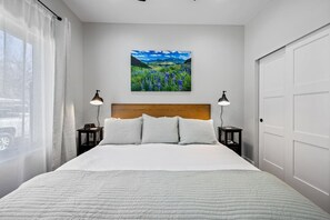 1 bedroom, desk, blackout curtains, iron/ironing board