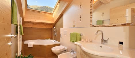Bathtub, hair dryer, towels