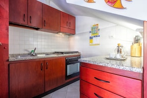Fridge, oven, stovetop, cookware/dishes/utensils