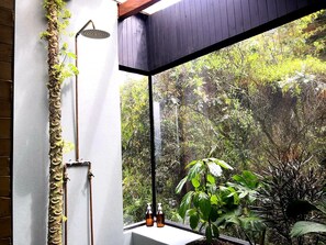 Panoramic Cabin | Bathroom | Separate bathtub and shower, hydromassage showerhead, free toiletries