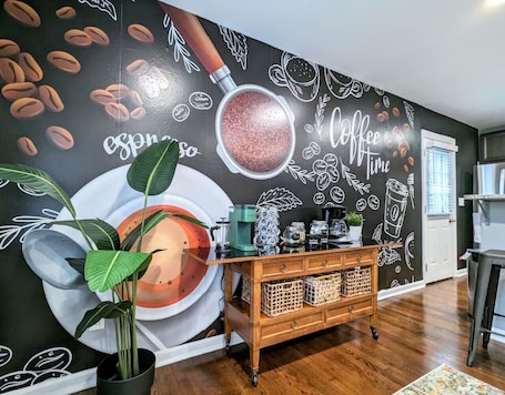Dining. Spacious home with work space, firepit, BBQ grill