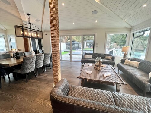 Lakefront(partial) dock pool hot tub barrel rolled sauna gym bunk house fire pit