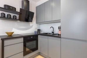 Microwave, dishwasher, coffee/tea maker, cookware/dishes/utensils