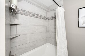 Shower, hair dryer, towels, soap - The Blue Bungalow- A NEW Listing!! (Bryan)