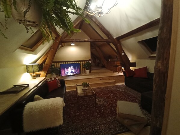 Smart TV, fireplace, video games