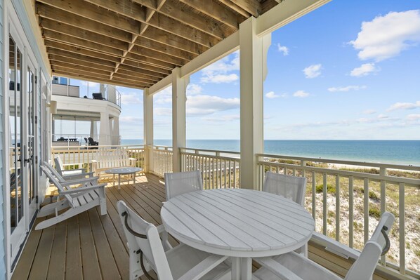Outdoor dining - Sea Section: Beachfront North Cape Home- Sleeps 10, Pet Friendly, In Ovation! (Cape San Blas)