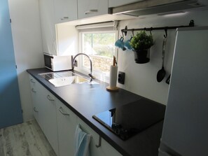 ثلاجة، ميكروويف، موقد طهي مسطح، ماكينة لصنع القهوة/الشاي