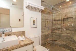 Ducha, secador de pelo y toallas