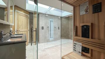 Combined shower/tub, hair dryer