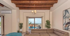 Smart TV, fireplace, video games, ping pong - Bountiful Modern very spacious villa with Pool, featuring sea and mountain view. (Neo Chorio)