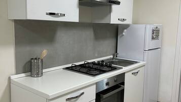 Fridge, oven, stovetop, coffee/tea maker